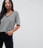 Asos Petite Linen V-neck T-shirt In Stripe - Multi