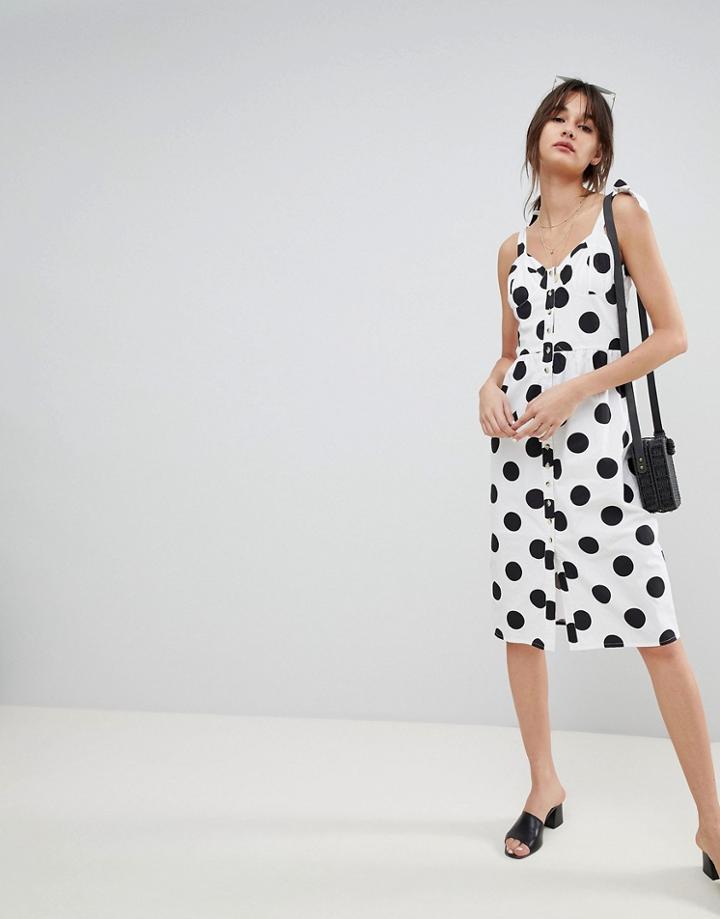 Neon Rose Midi Sun Dress With Button Front In Spot - White