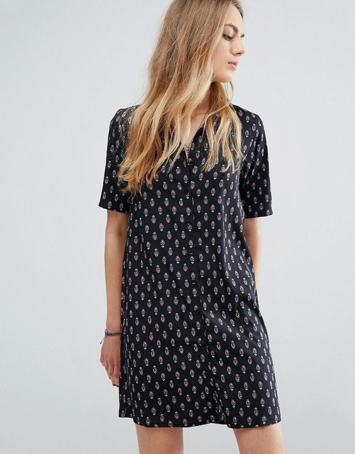Brave Soul Printed Shirt Dress - Black