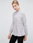 Love & Other Things High Neck Victoriana Blouse - Gray