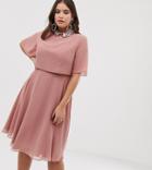 Asos Design Curve Midi Dress With Crop Top And 3d Embellished Collar-pink