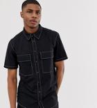 The Ragged Priest Oversized Utility Shirt With Contrast Stitching Two-piece-black