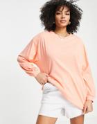 Asos Design Boxy Cropped Top With Thumbhole In Washed Coral-orange