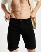 Jack & Jones Intelligence Skinny Denim Shorts With Rips In Black