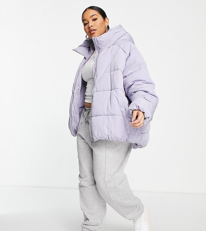 Only Curve Oversized Padded Jacket In Lilac-purple