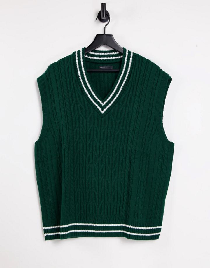 Asos Design Cable Knit Cricket Tank In Bottle Green