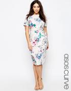 Asos Curve Body-conscious Dress In Scuba Floral Print - Floral Print