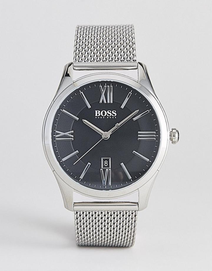 Hugo Boss Ambassador Mesh Watch In Stainless Steel - Silver