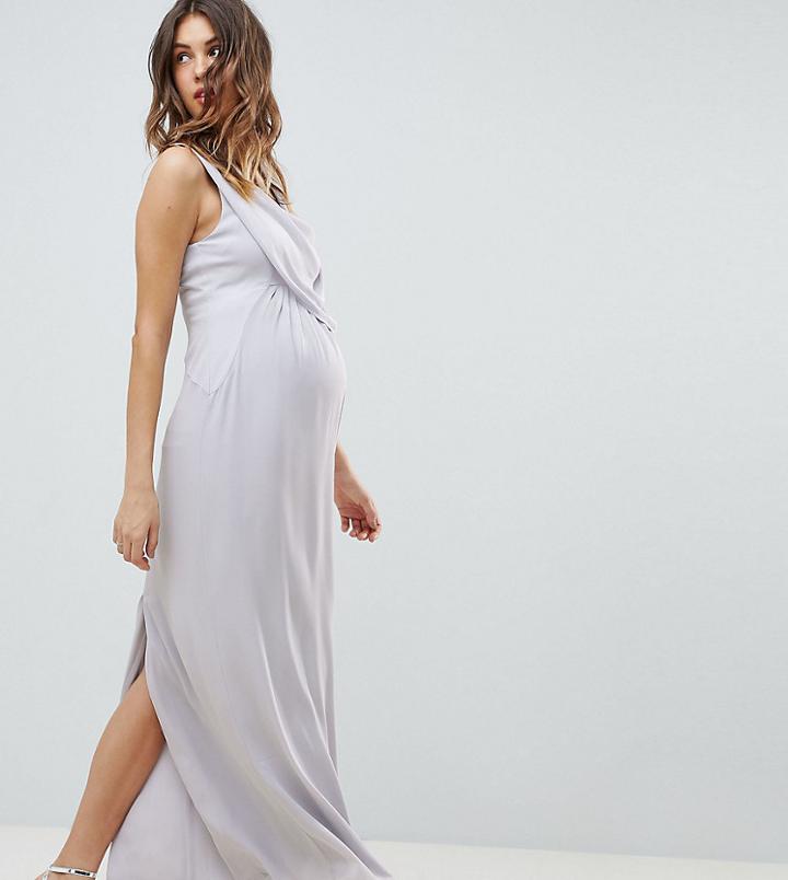Asos Design Maternity Exclusive Cowl Front Maxi Dress - Gray
