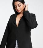 Vero Moda Curve Tailored Waisted Blazer With Zip Front In Black