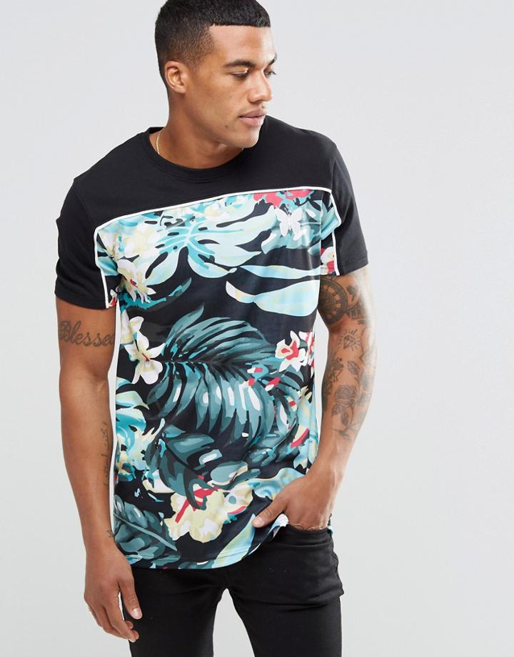 Good For Nothing T-shirt With Tropical Print - Black