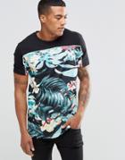 Good For Nothing T-shirt With Tropical Print - Black