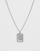 Asos Design Necklace With Jewel And Engraved Dragon Detail In Silver Tone - Silver