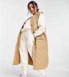 Only Petite Diamond Quilted Longline Vest In Beige-neutral