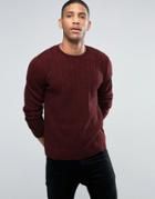 Asos Cable Sweater Burgundy Twist - Red