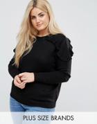 Brave Soul Plus Frill Shoulder Sweater - Black