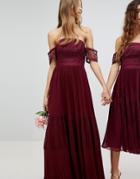 Asos Bridesmaid Premium Guipure Lace Paneled Maxi Dress - Red