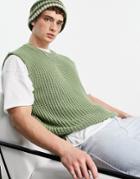 Topman Oversized Crew Neck Tank Top In Sage-green