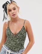Gilli V Neck Body In Green Leopard Print - Green