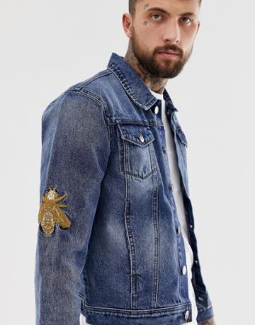 Hermano Denim Jacket With Embroidery - Blue