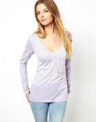 Asos Top With Long Sleeves And V Neck - Purple