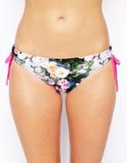 Oasis Digital Rose Print Bikini Bottom - Multi Black