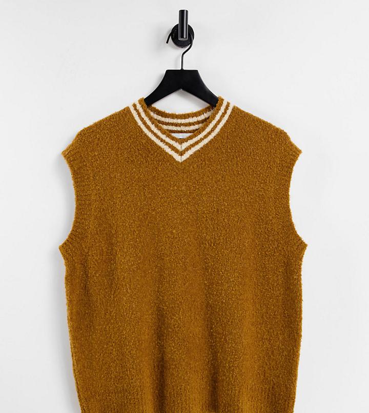 Collusion Unisex Knit High V Neck Tank In Biscuit Brown
