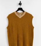 Collusion Unisex Knit High V Neck Tank In Biscuit Brown