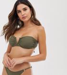 Glamorous Exclusive V Wire Bandeau Bikini Top In Khaki-green