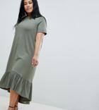 Asos Design Curve Midi T-shirt Dress With Drop Hem - Green