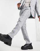 Twisted Tailor Linen Skinny Suit Pants In Gray Blue Plaid-grey