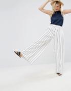 Asos Tailored Uber Wide Leg Crepe Pants In Red And Navy Stripe - Multi
