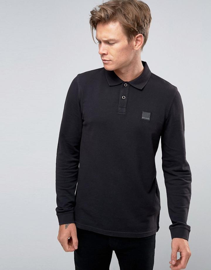 Boss Orange Phlash Ls Logo Polo Washed Pique - Black
