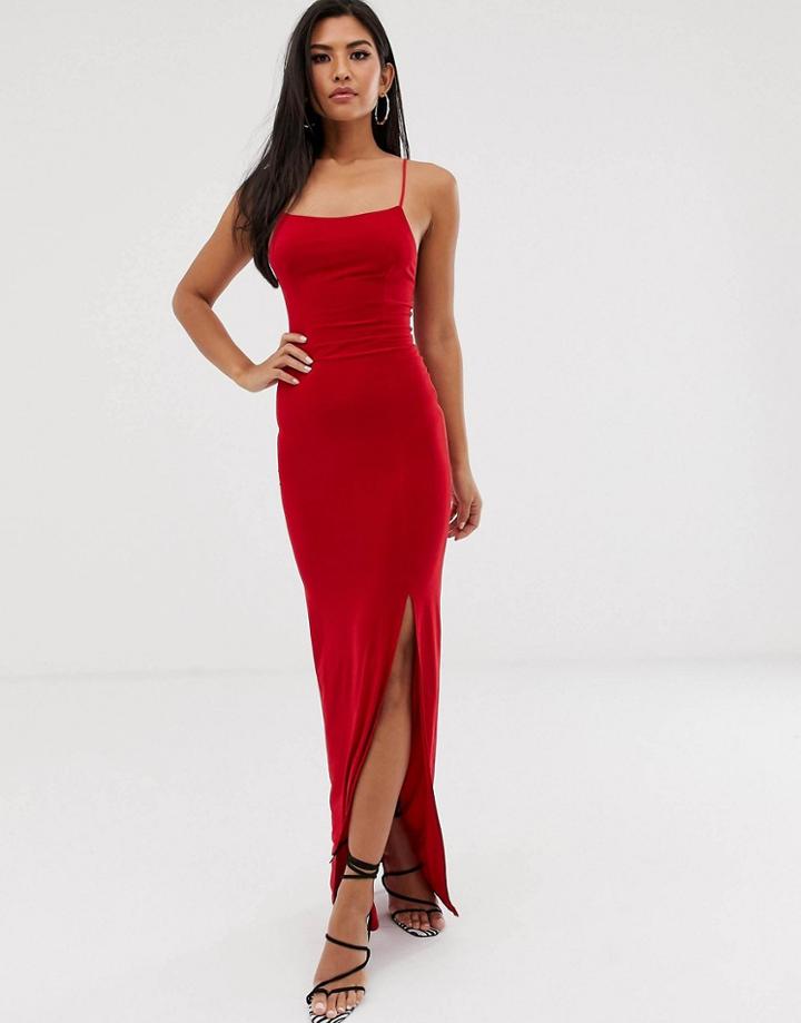 Club L London Square Thigh Split Maxi Dress-red