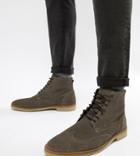 Asos Design Brogue Boots In Gray Suede With Natural Sole - Gray