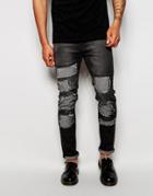Cheap Monday Jeans Tight Skinny Fit Innocence Black Extreme Distress Repair - Strobe