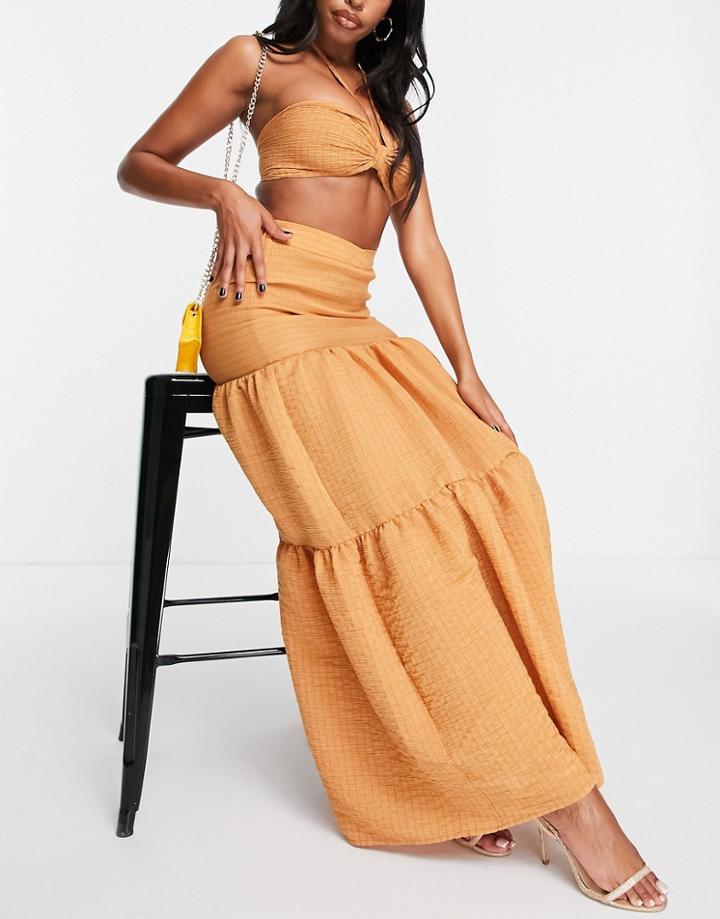 Asos Design Textured Tiered Maxi Skirt In Burnt Orange - Part Of A Set-green