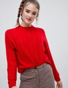 Monki Crew Neck Oversized Sweater In Red - Red