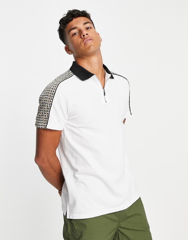 Topman Monogram Panel Polo In White