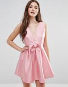 Pixie & Diamond Bow Front V Neck Dress - Pink
