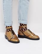 Asos Martial Premium Leather Cut Out Flat Shoes - Gold