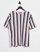 Jack & Jones Originals Oversize Vertical Stripe T-shirt In Pink