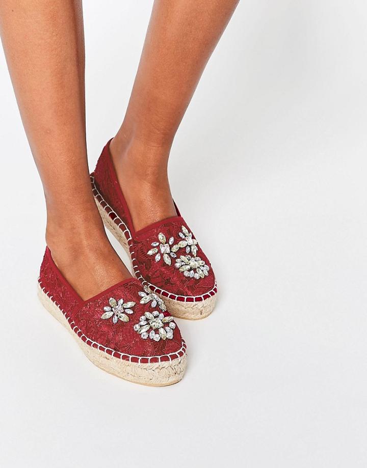 Asos Jade Embellished Espadrilles - Burgundy