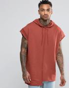 Asos Short Sleeve Longline Oversize Hoodie With Raw Edges - Flame