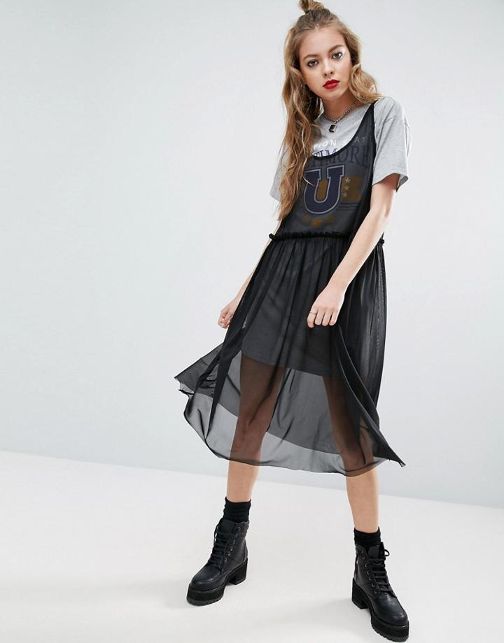 Asos Midi Mesh Dress With West Coast T-shirt - Multi