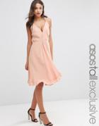 Asos Tall Swing Dress With Frill Hem And Wrap Tie - Blush