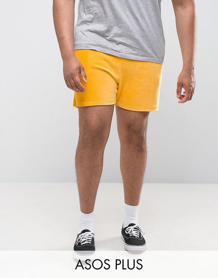 Asos Plus Shorts In Yellow Velour - Yellow