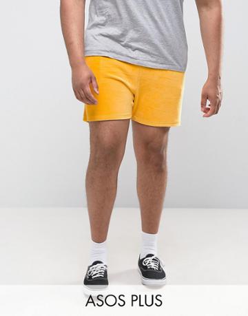 Asos Plus Shorts In Yellow Velour - Yellow
