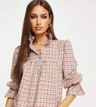 Missguided Smock Blouse With Ruffle In Brown Check