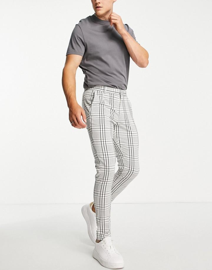 Asos Design Super Skinny Smart Pants In Crepe White And Navy Check